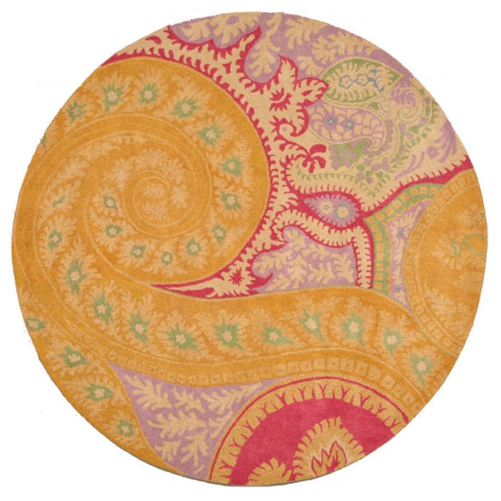 Orange Hand-Tufted Wool Contemporary Paisley Rug, 4' Round